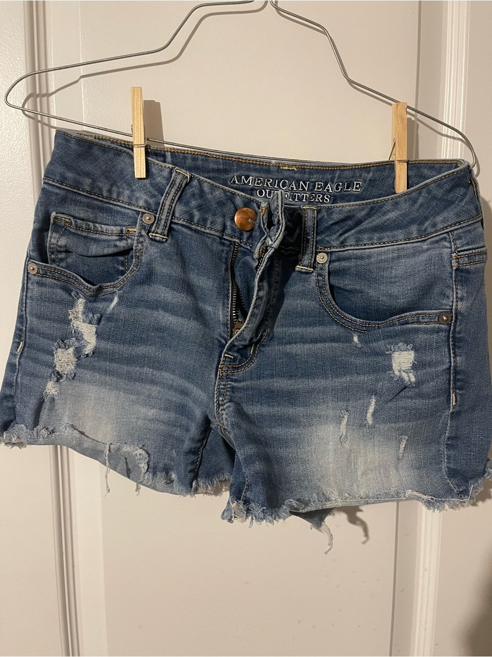 American Eagle Outfitters Distressed Mid Blue Denim Cutoff Shorts